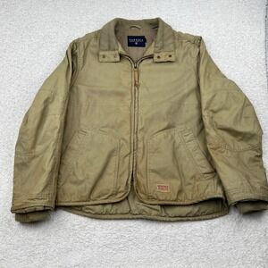 Nautica Jeans Vtg Y2K Tan Canvas Workwear WW2 Army Inspired Jacket M Distressed